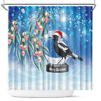 Australia Magpie Christmas In July Shower Curtain Eucalyptus Snow Globe Merry Xmas