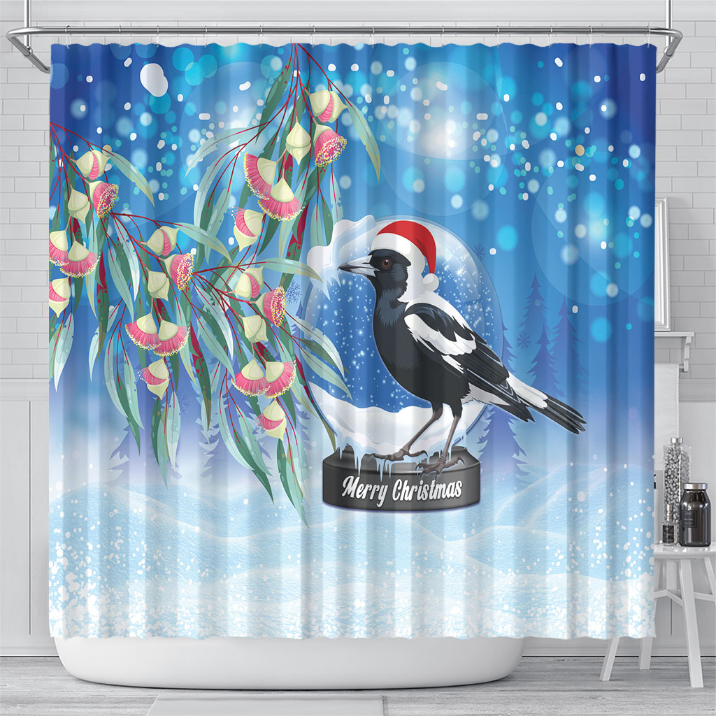 Australia Magpie Christmas In July Shower Curtain Eucalyptus Snow Globe Merry Xmas