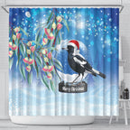 Australia Magpie Christmas In July Shower Curtain Eucalyptus Snow Globe Merry Xmas