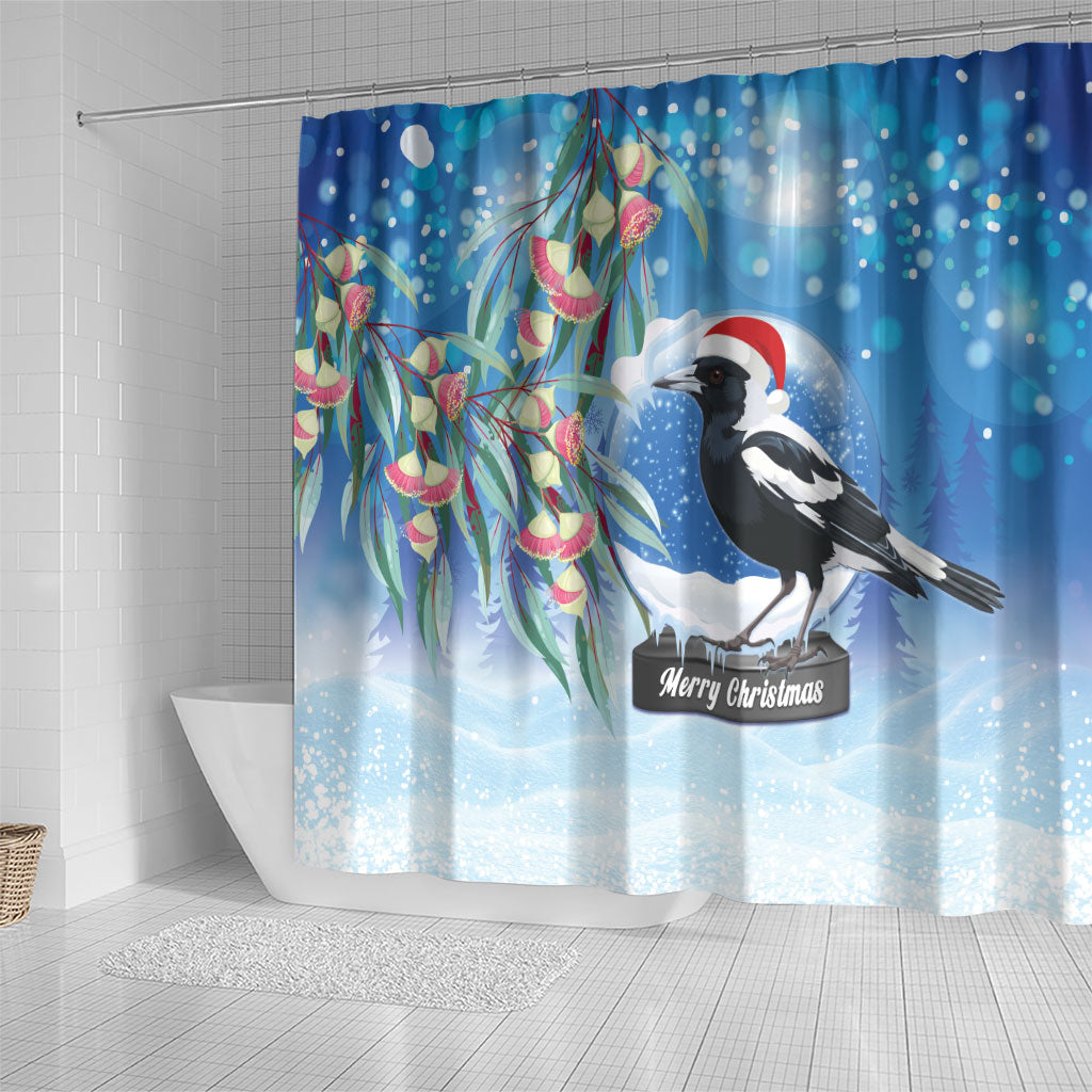 Australia Magpie Christmas In July Shower Curtain Eucalyptus Snow Globe Merry Xmas