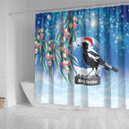 Australia Magpie Christmas In July Shower Curtain Eucalyptus Snow Globe Merry Xmas
