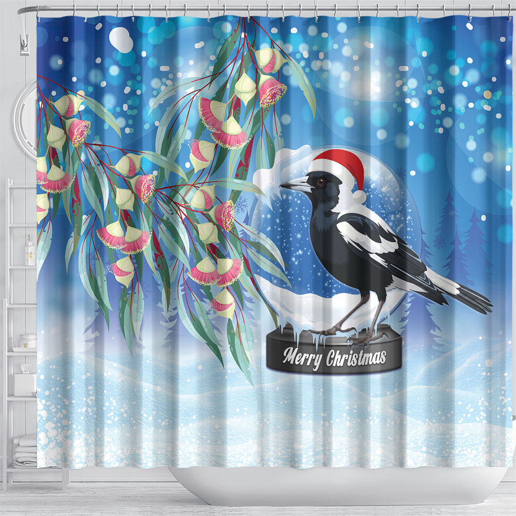 Australia Magpie Christmas In July Shower Curtain Eucalyptus Snow Globe Merry Xmas