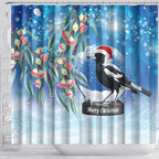 Australia Magpie Christmas In July Shower Curtain Eucalyptus Snow Globe Merry Xmas