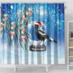 Australia Magpie Christmas In July Shower Curtain Eucalyptus Snow Globe Merry Xmas
