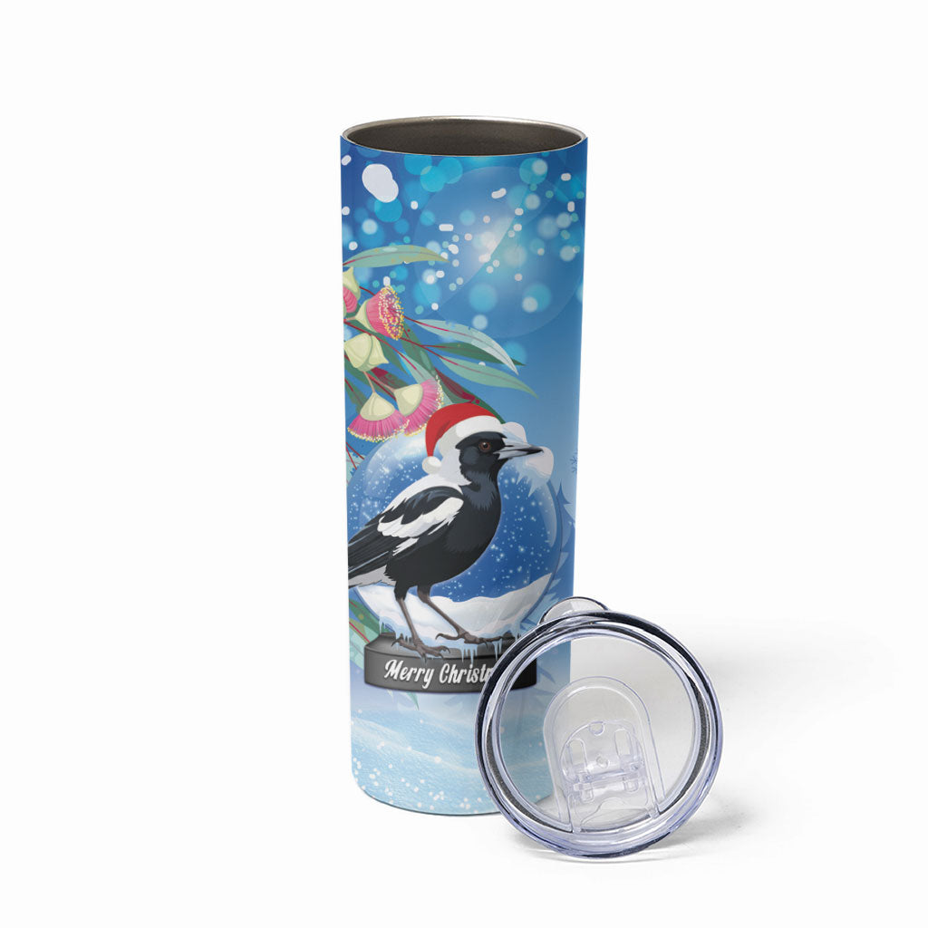 Australia Magpie Christmas In July Skinny Tumbler Eucalyptus Snow Globe Merry Xmas