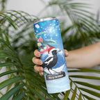 Australia Magpie Christmas In July Skinny Tumbler Eucalyptus Snow Globe Merry Xmas