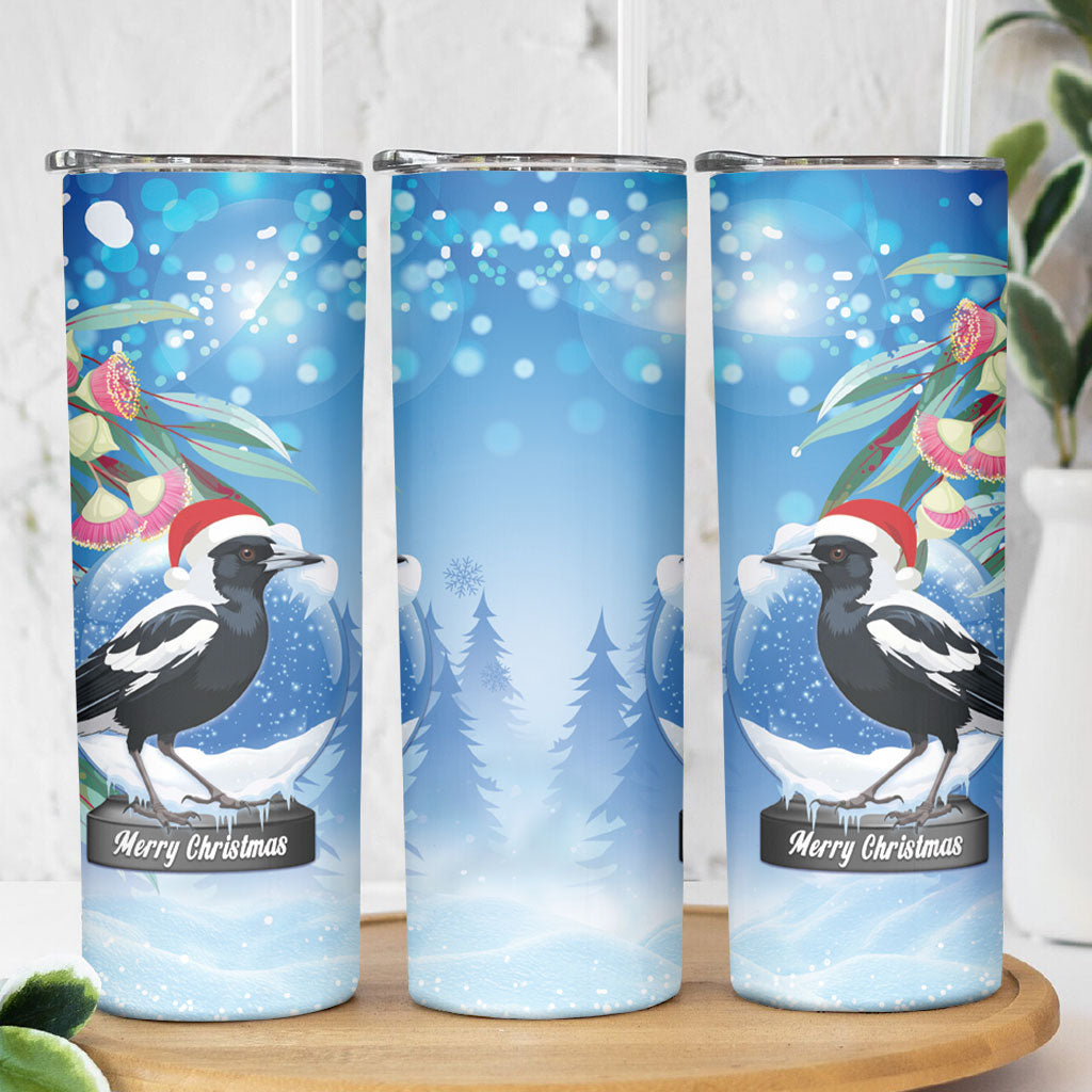 Australia Magpie Christmas In July Skinny Tumbler Eucalyptus Snow Globe Merry Xmas
