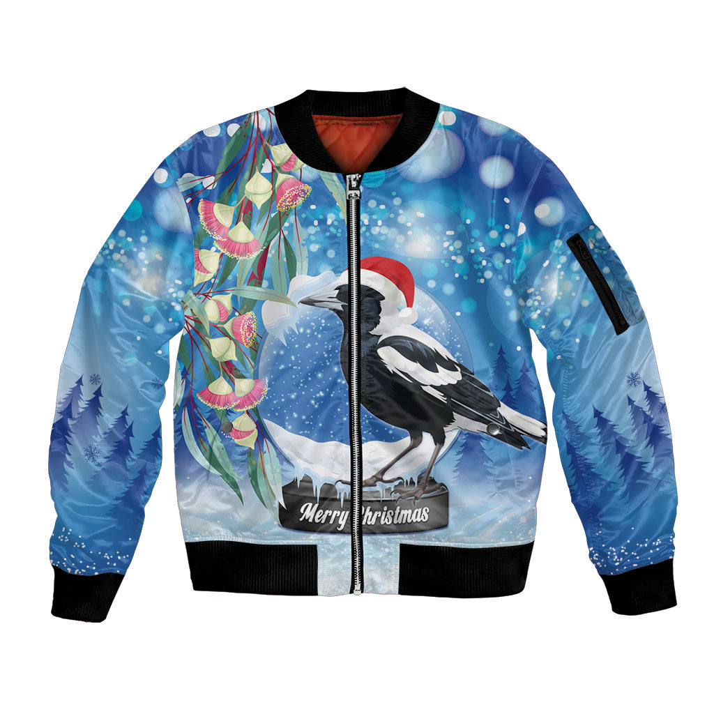 Australia Magpie Christmas In July Sleeve Zip Bomber Jacket Eucalyptus Snow Globe Merry Xmas