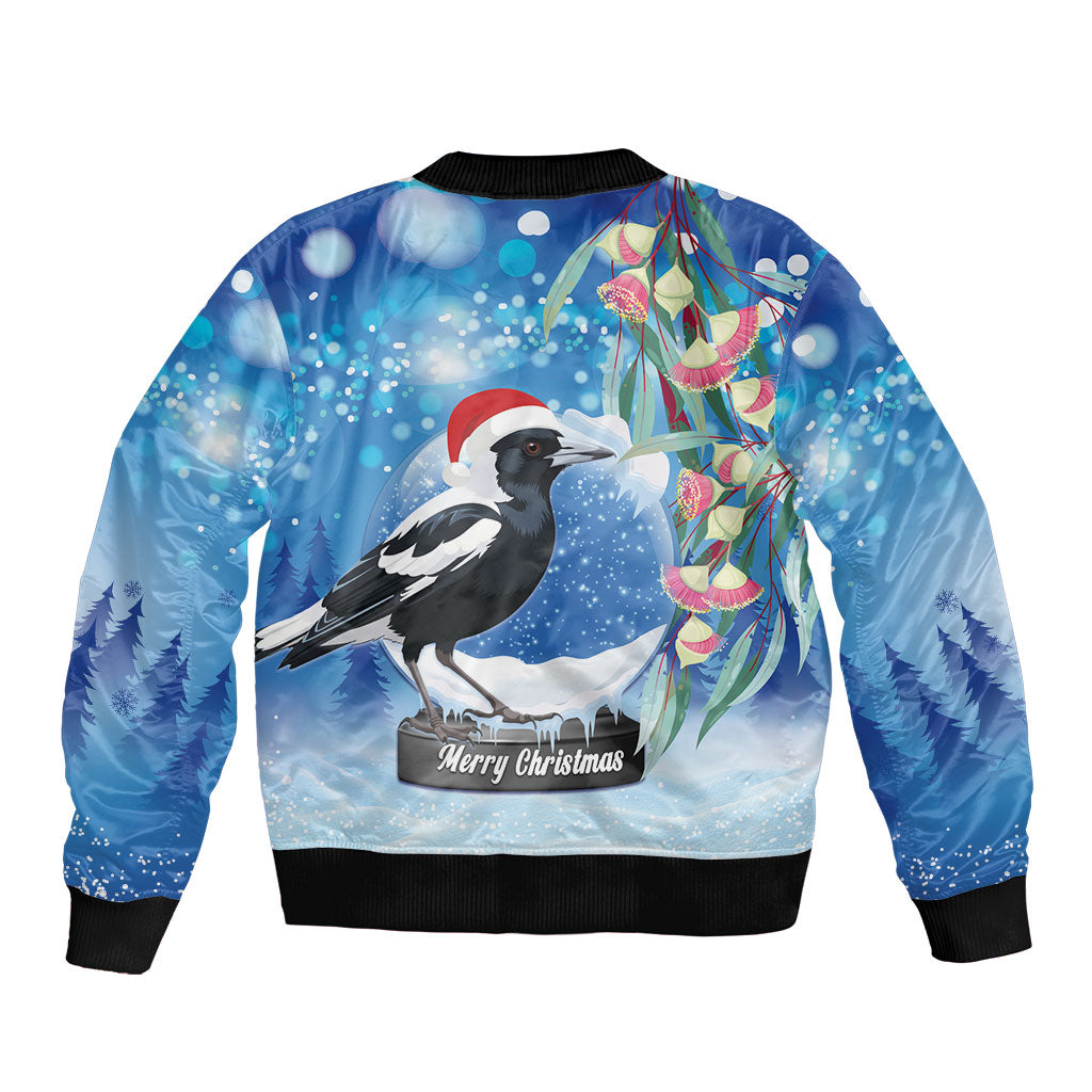 Australia Magpie Christmas In July Sleeve Zip Bomber Jacket Eucalyptus Snow Globe Merry Xmas