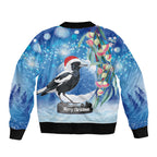 Australia Magpie Christmas In July Sleeve Zip Bomber Jacket Eucalyptus Snow Globe Merry Xmas