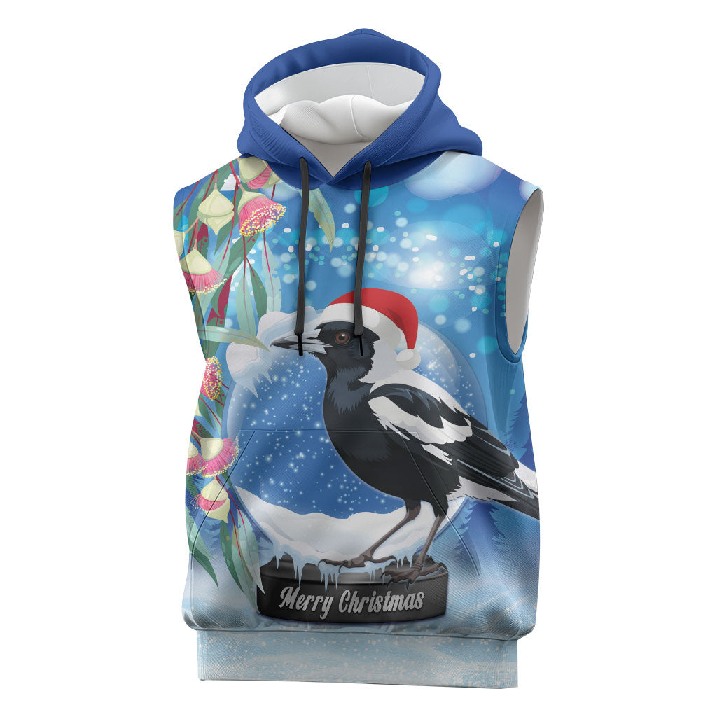 Australia Magpie Christmas In July Sleeveless Hoodie Eucalyptus Snow Globe Merry Xmas