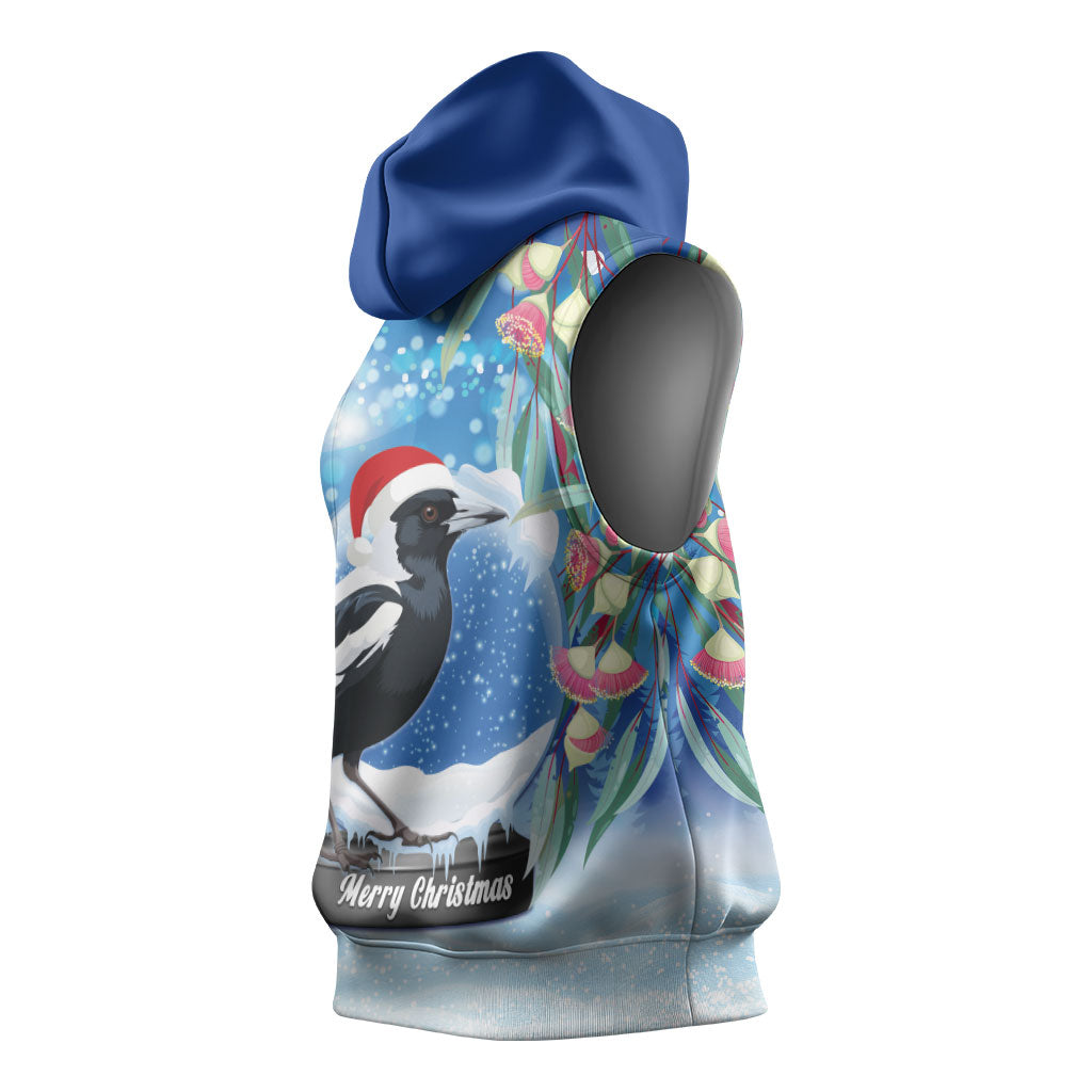Australia Magpie Christmas In July Sleeveless Hoodie Eucalyptus Snow Globe Merry Xmas