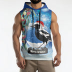 Australia Magpie Christmas In July Sleeveless Hoodie Eucalyptus Snow Globe Merry Xmas