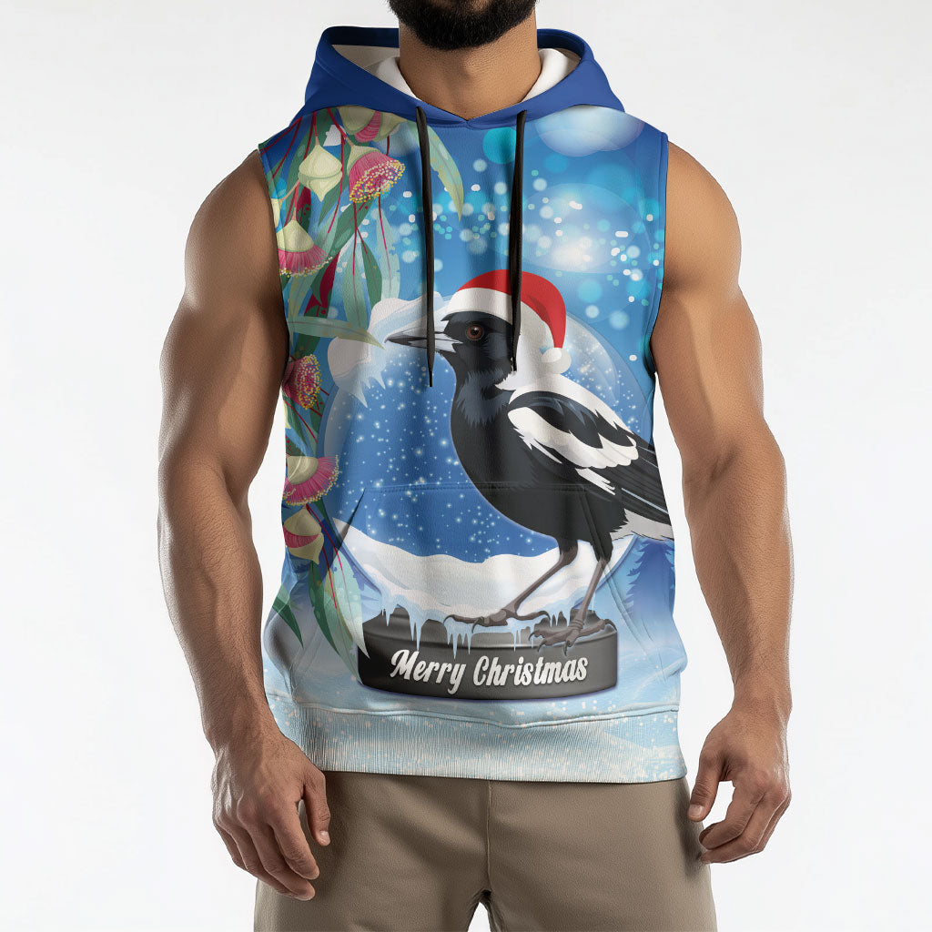 Australia Magpie Christmas In July Sleeveless Hoodie Eucalyptus Snow Globe Merry Xmas