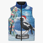Australia Magpie Christmas In July Sleeveless Puffer Jacket Eucalyptus Snow Globe Merry Xmas