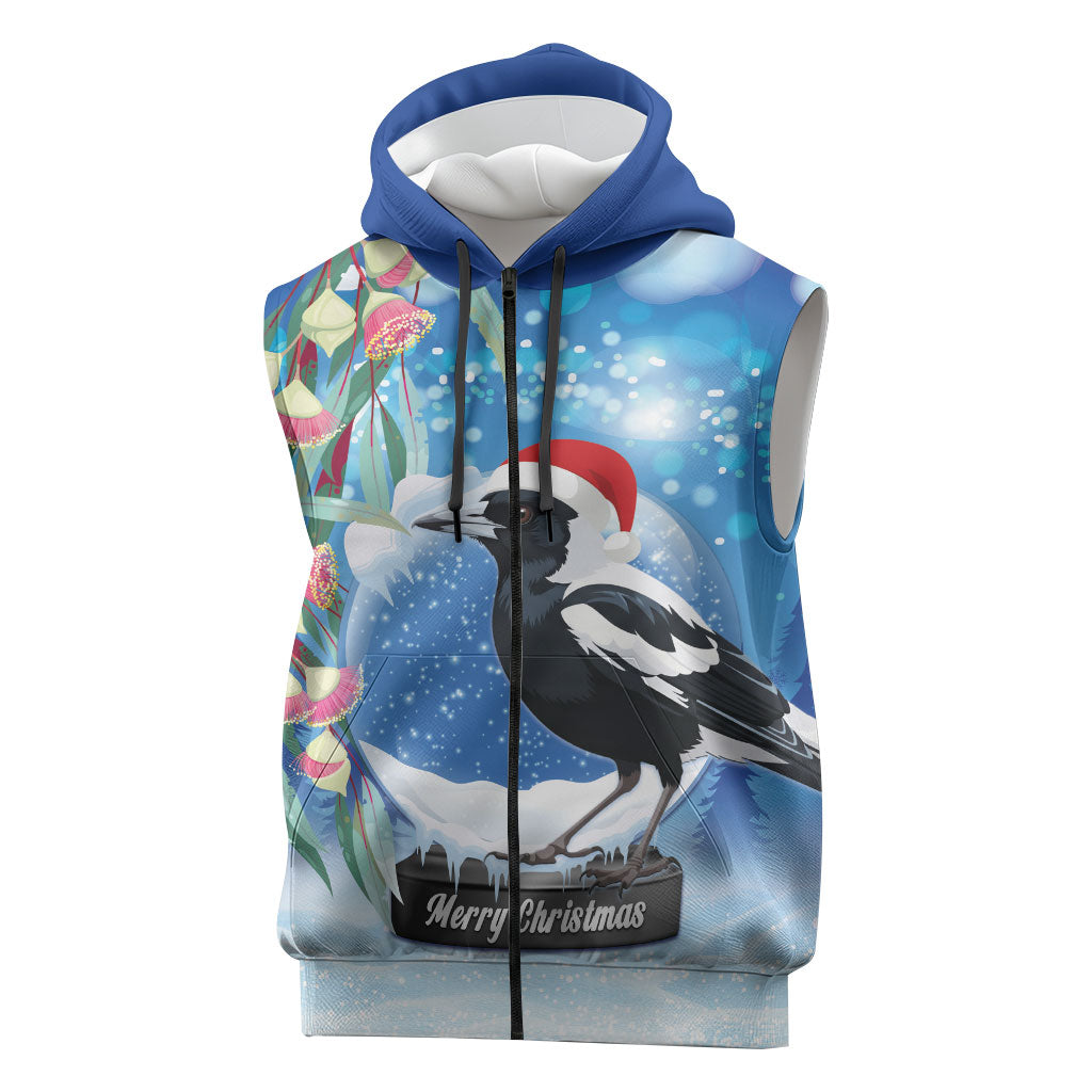 Australia Magpie Christmas In July Sleeveless Zip Hoodie Eucalyptus Snow Globe Merry Xmas