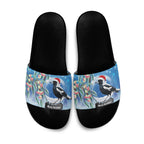 Australia Magpie Christmas In July Slide Sandals Eucalyptus Snow Globe Merry Xmas