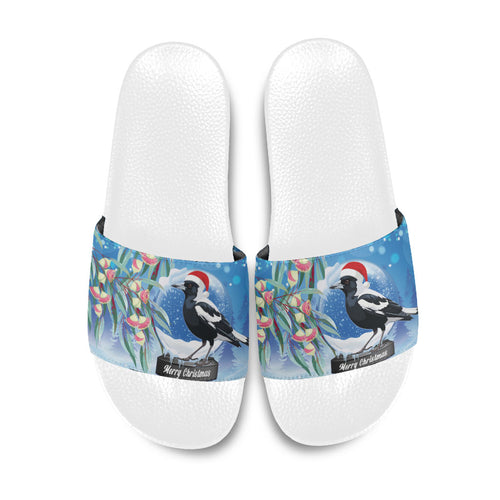 Australia Magpie Christmas In July Slide Sandals Eucalyptus Snow Globe Merry Xmas