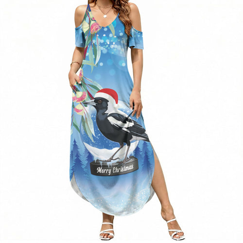 Australia Magpie Christmas In July Summer Maxi Dress Eucalyptus Snow Globe Merry Xmas