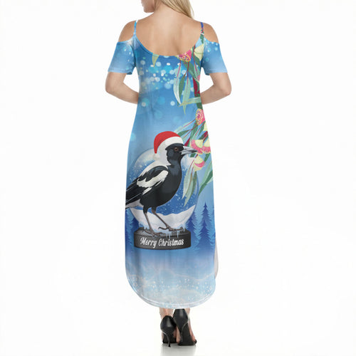 Australia Magpie Christmas In July Summer Maxi Dress Eucalyptus Snow Globe Merry Xmas