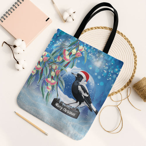 Australia Magpie Christmas In July Tote Bag Eucalyptus Snow Globe Merry Xmas