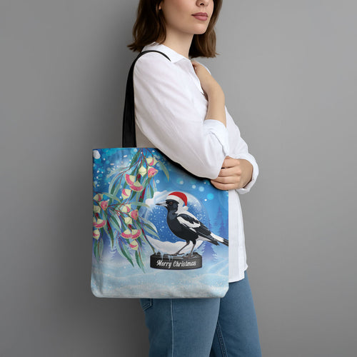 Australia Magpie Christmas In July Tote Bag Eucalyptus Snow Globe Merry Xmas