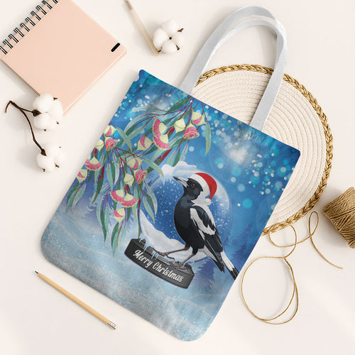 Australia Magpie Christmas In July Tote Bag Eucalyptus Snow Globe Merry Xmas