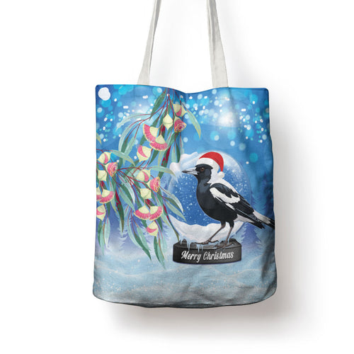 Australia Magpie Christmas In July Tote Bag Eucalyptus Snow Globe Merry Xmas
