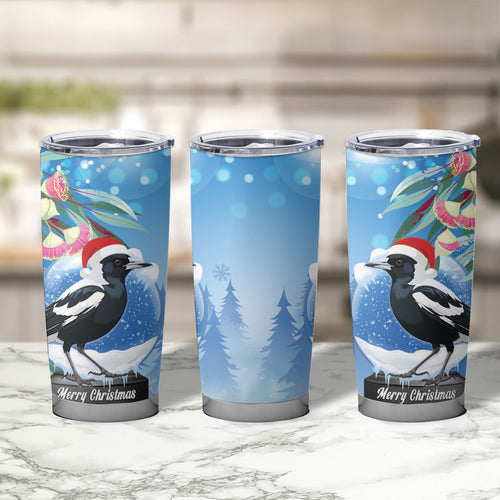 Australia Magpie Christmas In July Tumbler Cup Eucalyptus Snow Globe Merry Xmas