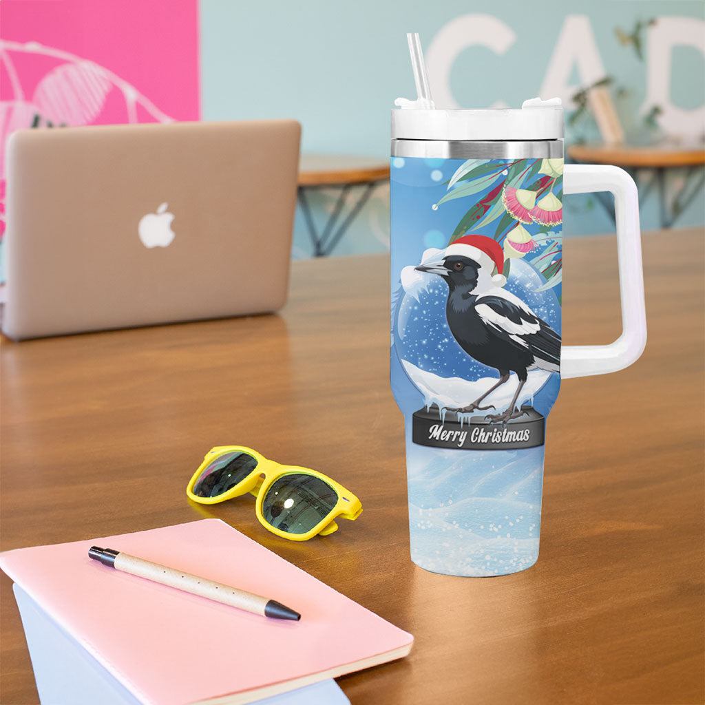 Australia Magpie Christmas In July Tumbler With Handle Eucalyptus Snow Globe Merry Xmas