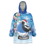 Australia Magpie Christmas In July Wearable Blanket Hoodie Eucalyptus Snow Globe Merry Xmas