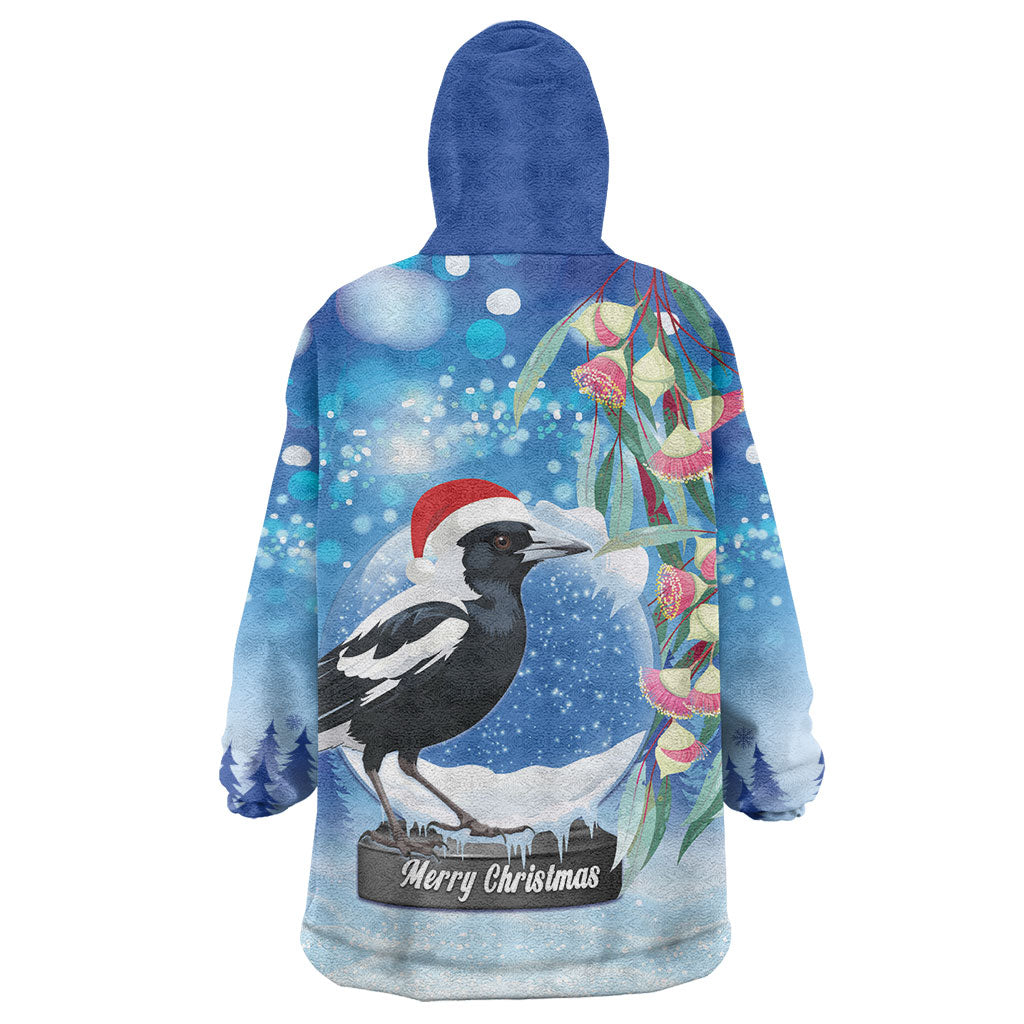 Australia Magpie Christmas In July Wearable Blanket Hoodie Eucalyptus Snow Globe Merry Xmas