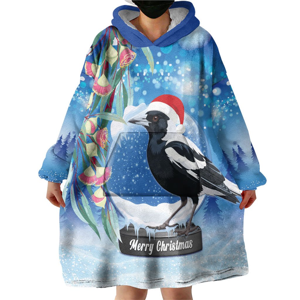 Australia Magpie Christmas In July Wearable Blanket Hoodie Eucalyptus Snow Globe Merry Xmas