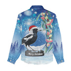 Australia Magpie Christmas In July Women Casual Shirt Eucalyptus Snow Globe Merry Xmas