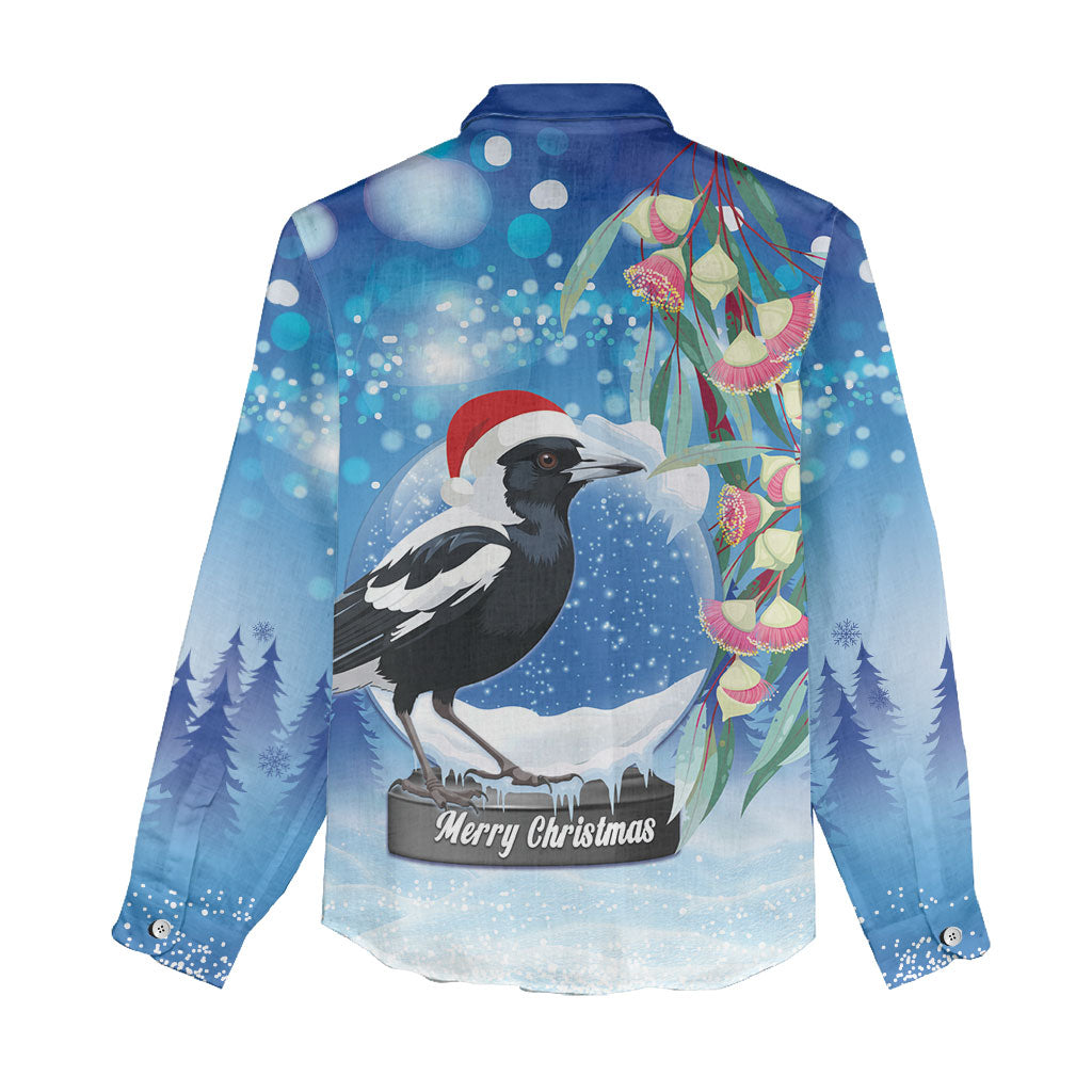 Australia Magpie Christmas In July Women Casual Shirt Eucalyptus Snow Globe Merry Xmas