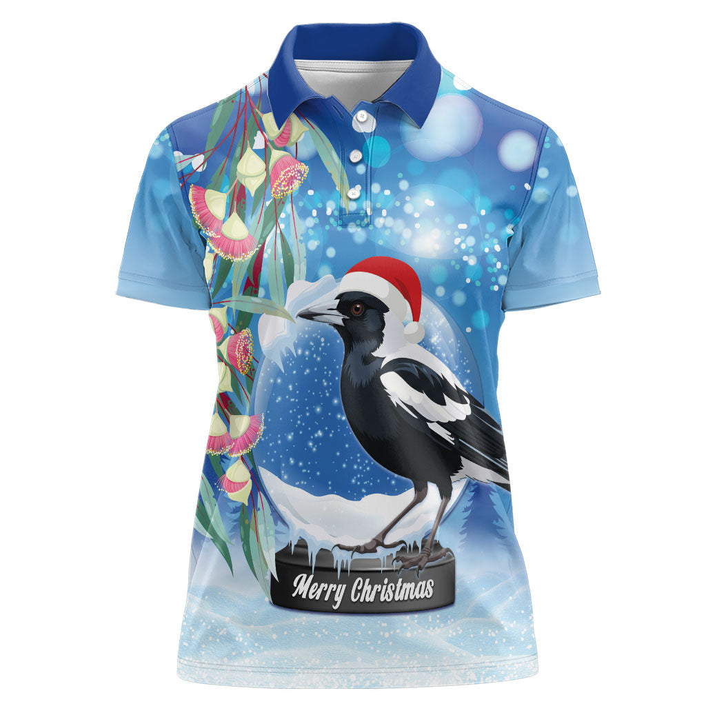 Australia Magpie Christmas In July Women Polo Shirt Eucalyptus Snow Globe Merry Xmas