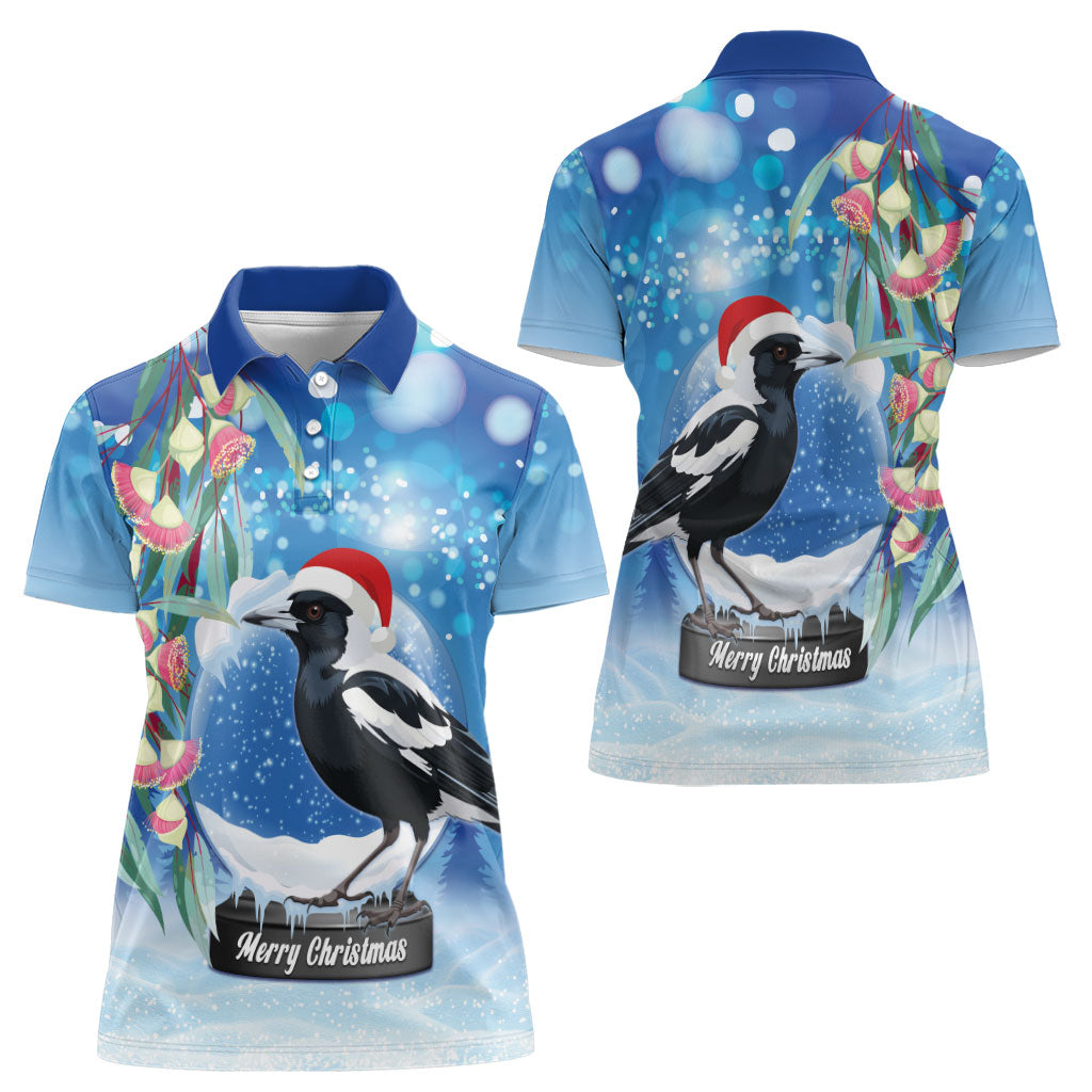 Australia Magpie Christmas In July Women Polo Shirt Eucalyptus Snow Globe Merry Xmas