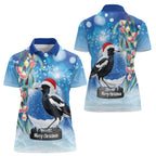 Australia Magpie Christmas In July Women Polo Shirt Eucalyptus Snow Globe Merry Xmas