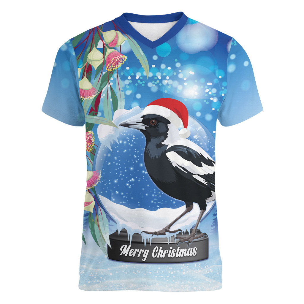Australia Magpie Christmas In July Women V-Neck T-Shirt Eucalyptus Snow Globe Merry Xmas