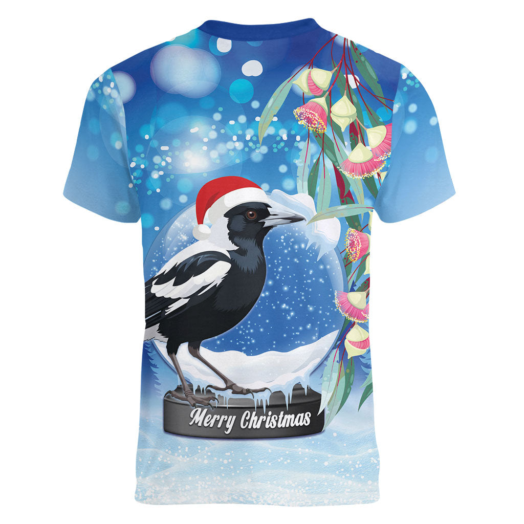 Australia Magpie Christmas In July Women V-Neck T-Shirt Eucalyptus Snow Globe Merry Xmas