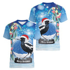 Australia Magpie Christmas In July Women V-Neck T-Shirt Eucalyptus Snow Globe Merry Xmas