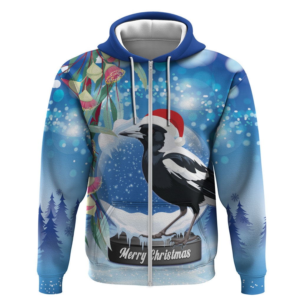 Australia Magpie Christmas In July Zip Hoodie Eucalyptus Snow Globe Merry Xmas