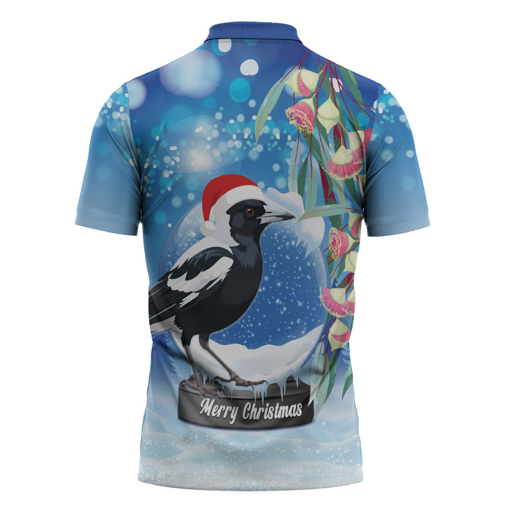 Australia Magpie Christmas In July Zipper Polo Shirt Eucalyptus Snow Globe Merry Xmas