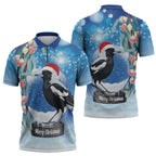 Australia Magpie Christmas In July Zipper Polo Shirt Eucalyptus Snow Globe Merry Xmas