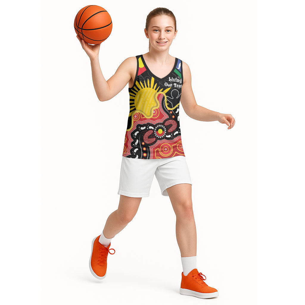 Personalised Australia Aboriginal Children's Day Basketball Jersey Living Our Truth Indigenous Pattern