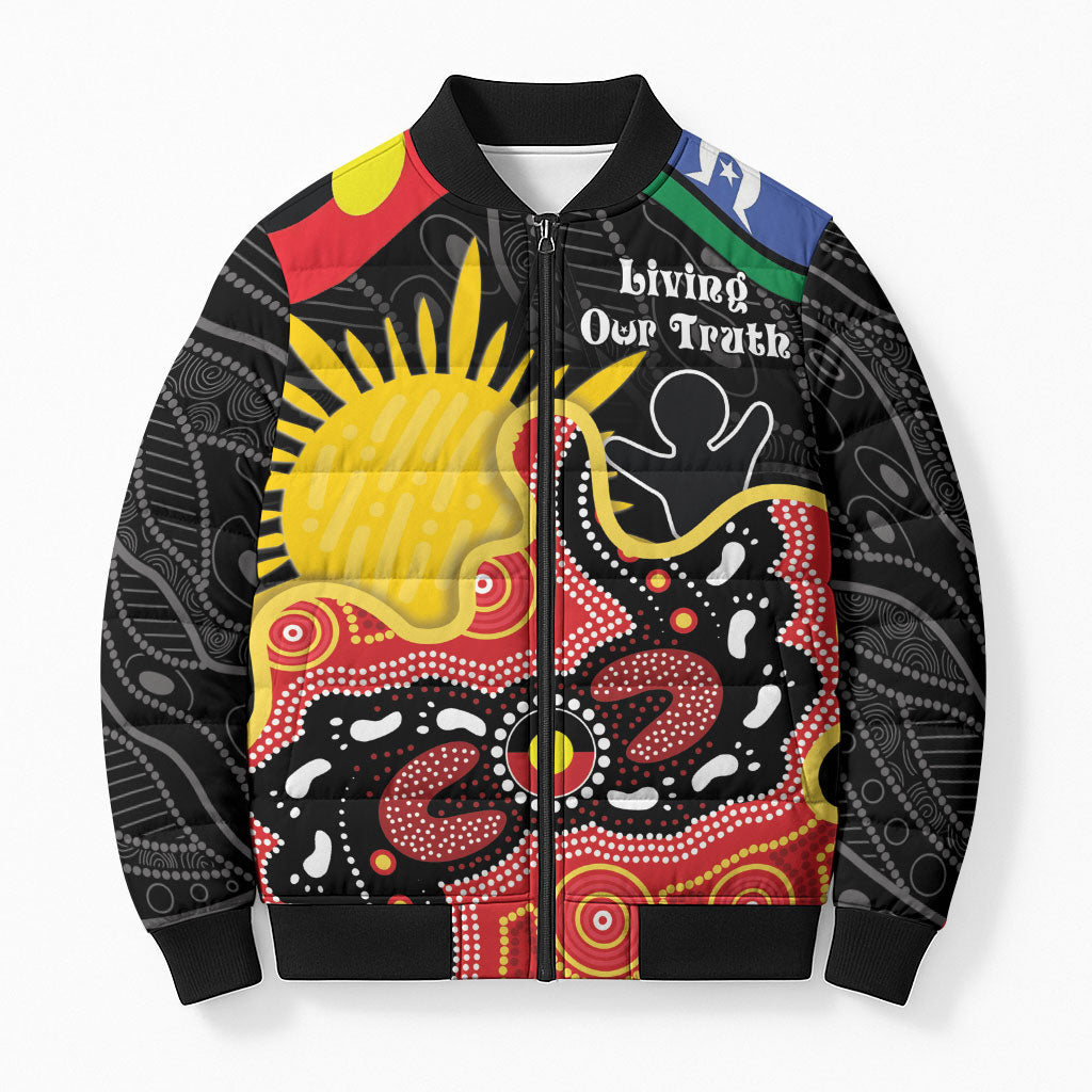 Personalised Australia Aboriginal Children's Day Bomber Puffer Jacket Living Our Truth Indigenous Pattern