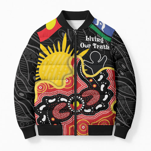 Personalised Australia Aboriginal Children's Day Bomber Puffer Jacket Living Our Truth Indigenous Pattern