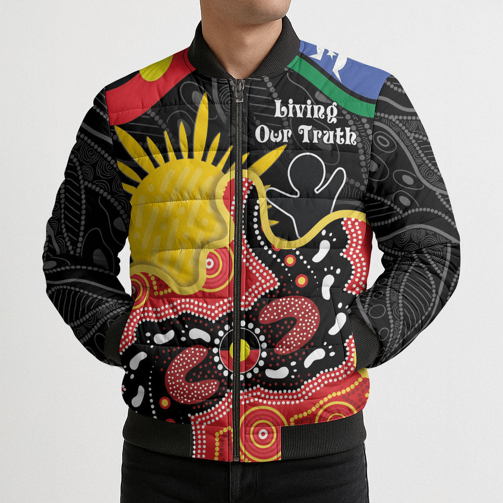 Personalised Australia Aboriginal Children's Day Bomber Puffer Jacket Living Our Truth Indigenous Pattern