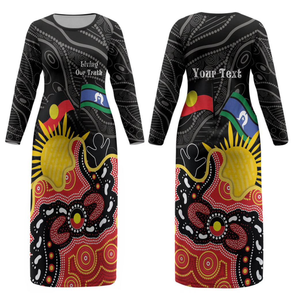 Personalised Australia Aboriginal Children's Day Couples Matching Long Sleeve Bodycon Dress and Hawaiian Shirt Living Our Truth Indigenous Pattern