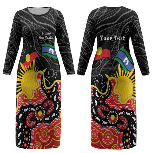 Personalised Australia Aboriginal Children's Day Couples Matching Long Sleeve Bodycon Dress and Hawaiian Shirt Living Our Truth Indigenous Pattern